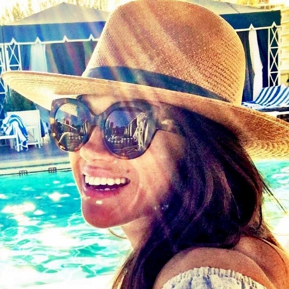 Janessa Leone ‘Panton’ Tan Straw Hat with Navy Blue Lamb Leather Band